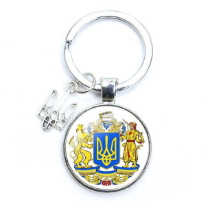 Украинский брелок Серебряный Трезубец Tryzub с Львом и Воином
