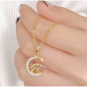 Золотая подвеска лунный кролик на луне Swarovski для удачи