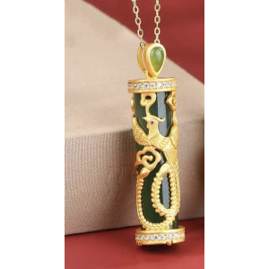 Золотая подвеска Феникс с нефритом и фианитами для счастья, популярности, мудрости, процветания и защиты