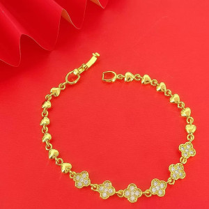 Позолоченный браслет Четырехлистный Клевер с Фианитами Van Cleef для удачи, успеха, здоровья и денег