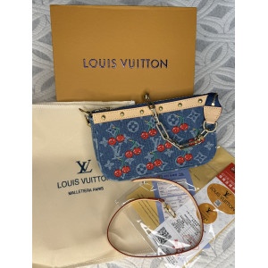 Сумка Louis Vuitton denim с вишнями  коллаборация Takashi Murakami — дизайнерская люкс-сумка